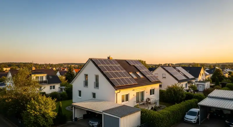 Einfamilienhaus mit Photovoltaikanlage in einem Wunstorfer Vorort bei Sonnenschein