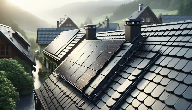 Solarmodule auf einem typischen Schieferdach im Bergischen Land bei Wuppertal