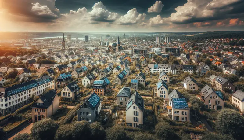 Blick über Aachener Dächer mit mehreren Solaranlagen