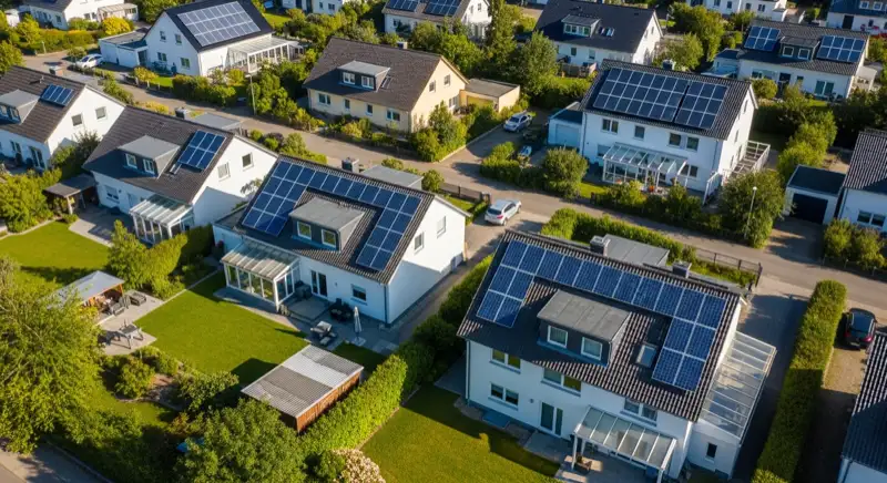 Einfamilienhäuser mit Solaranlagen in einem typischen Ahlener Wohngebiet