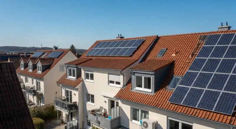 Amberger Einfamilienhaus mit belegtem Schrägdach und sichtbaren PV-Modulen