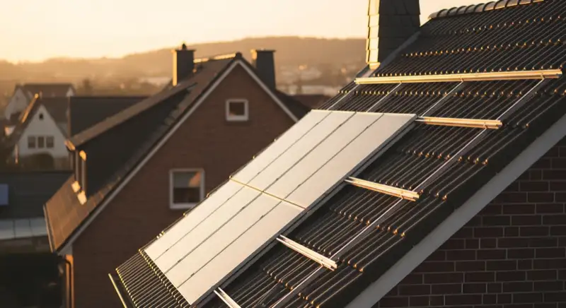 Monteur befestigt PV-Unterkonstruktion auf einem steilen Sauerland-Dach in Attendorn