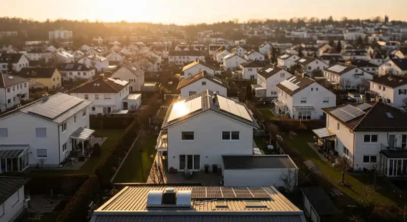 Wohngebiete in Augsburg mit verschiedenen Bauformen, typische Einfamilienhäuser und Dachstrukturen aus der Luft