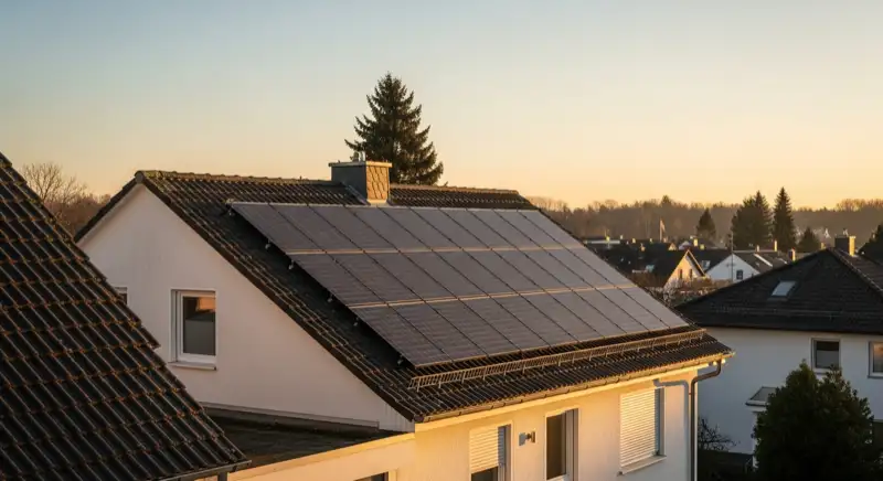 Geneigtes Einfamilienhausdach in Bad Homburg vor der Höhe mit montierter PV-Anlage