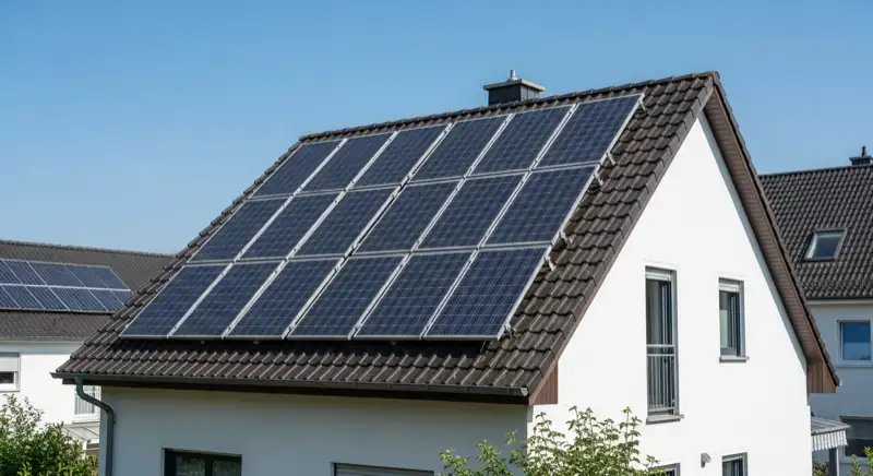 Schrägdach eines Einfamilienhauses in Bad Honnef mit montierten PV-Modulen