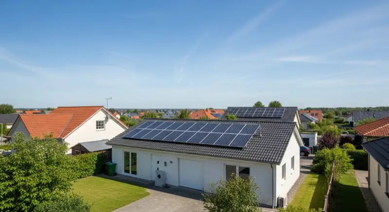 Steiles Einfamilienhausdach in Bautzen mit montierten Photovoltaik-Modulen