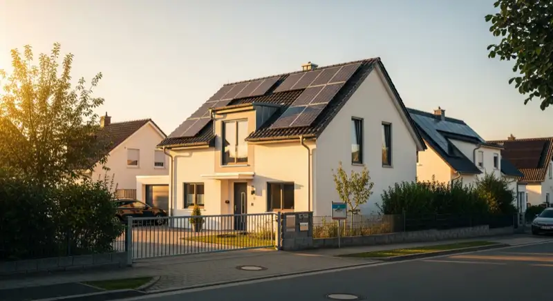 Bergheimer Stadtpanorama mit Solaranlagen auf den Dächern, Bergheimer Dom im Hintergrund