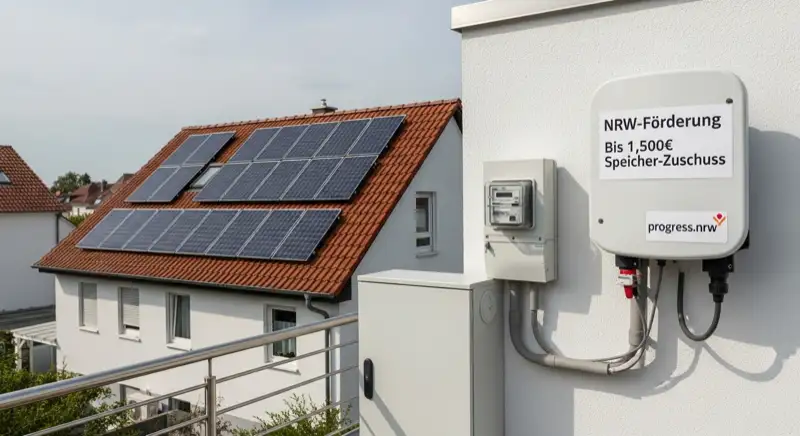 Modern German electrical meter cabinet (Zählerschrank) with smart meter and solar inverter connection, clean technical installation