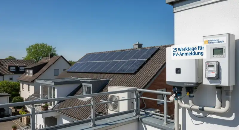 Modern German electrical meter cabinet (Zählerschrank) with smart meter and solar inverter connection, clean technical installation
