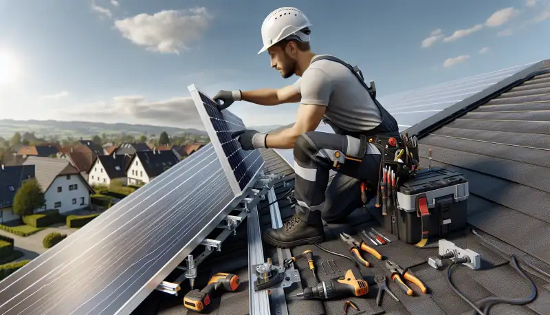 Nahaufnahme von Solarmodulen bei der Installation auf einem Bielefelder Hausdach