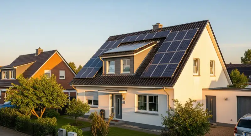 Typisches Einfamilienhaus in Bocholt mit Solaranlage auf dem Satteldach