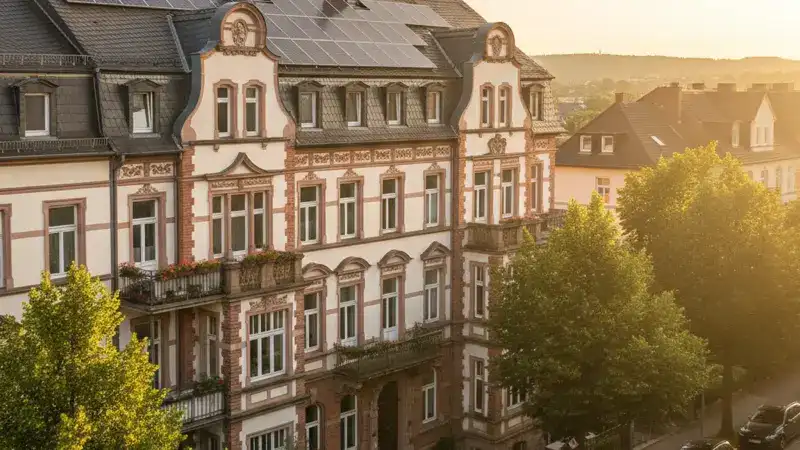 Bochumer Altbau mit Solaranlage, typische Ruhrgebiets-Architektur