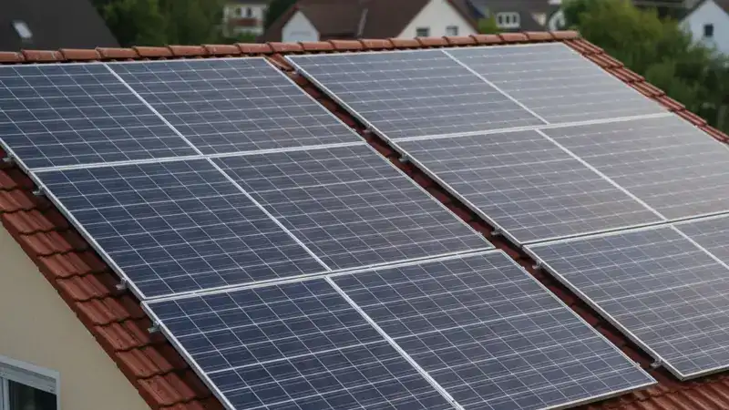 Detailansicht moderner Solarmodule auf einem Bochumer Dach mit Montagesystem