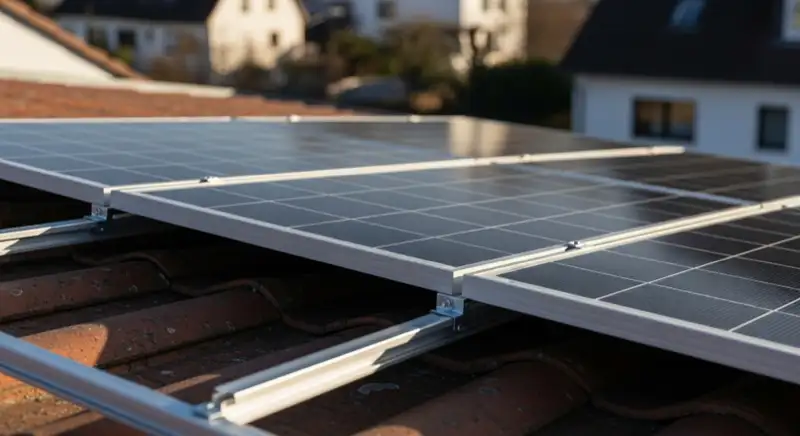Solar-Installateur montiert PV-Module auf Dach in Böblingen