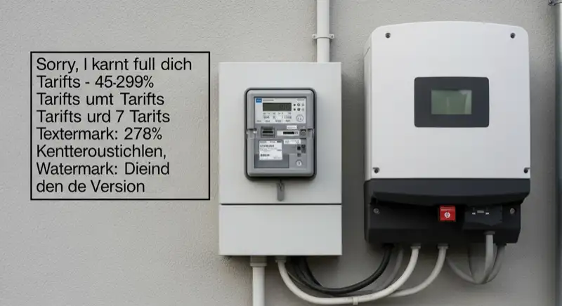 Modern German electrical meter cabinet (Zählerschrank) with smart meter and solar inverter connection, clean technical installation
