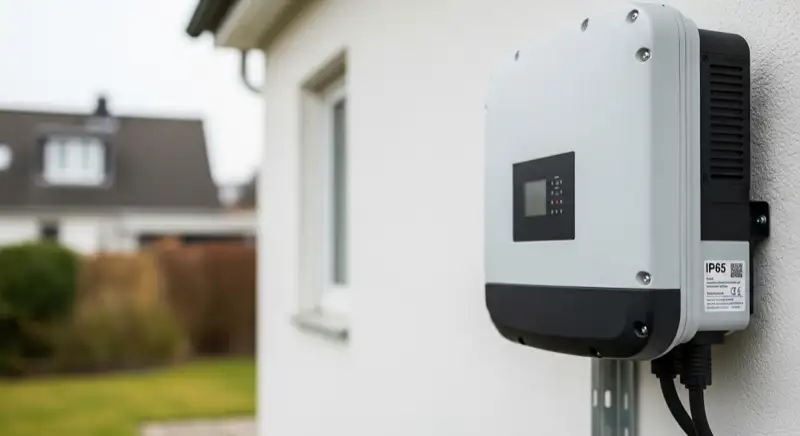 Wechselrichter-Installation an einer Bremer Hauswand mit maritimen Schutzmaßnahmen