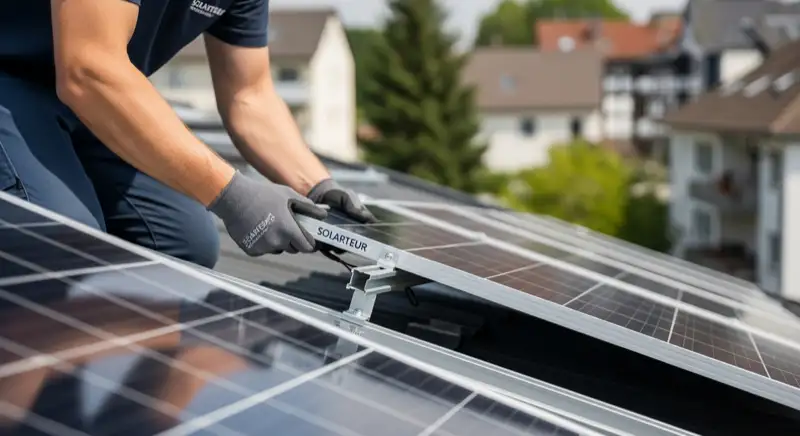 Solarteure installieren PV-Module auf Einfamilienhaus-Dach in Bruchsal