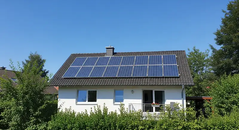 Modern German electrical meter cabinet (Zählerschrank) with smart meter and solar inverter connection, clean technical installation