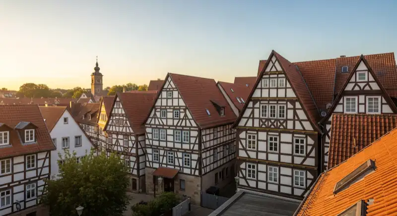 Historische Fachwerkhäuser in der Dormagener Altstadt mit mittelalterlicher Architektur