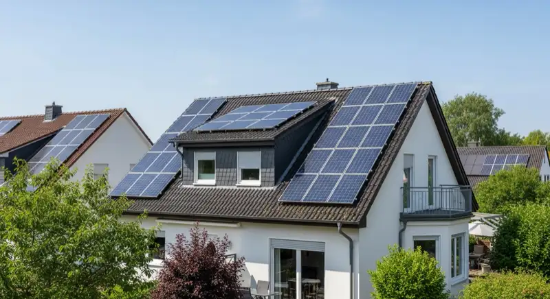 Typisches Einfamilienhaus in Dülmen mit Photovoltaik-Anlage auf dem Dach