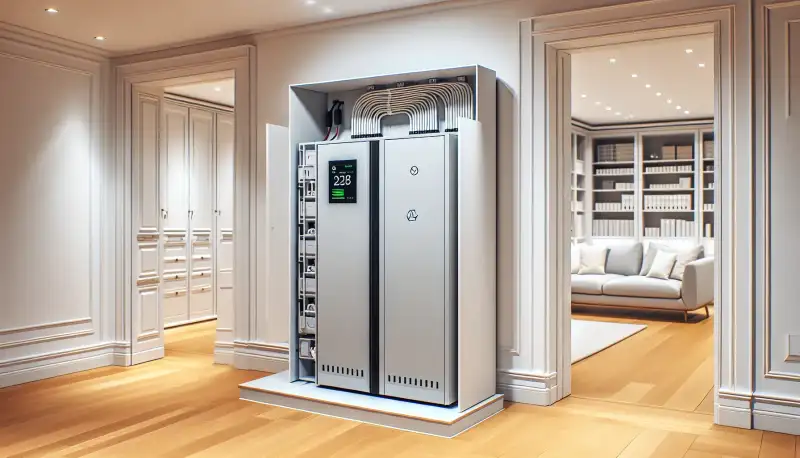 Moderner Batteriespeicher im Keller eines Düsseldorfer Einfamilienhauses