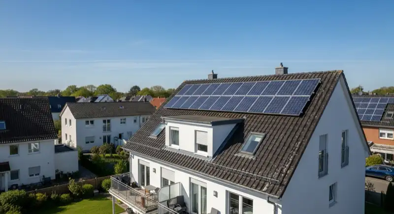 Einfamilienhaus in Eberswalde mit geneigtem Dach und PV-Modulen