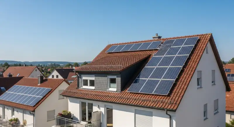 Einfamilienhausdach in Ettlingen mit montierten Photovoltaik-Modulen