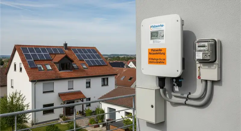Modern German electrical meter cabinet (Zählerschrank) with smart meter and solar inverter connection, clean technical installation