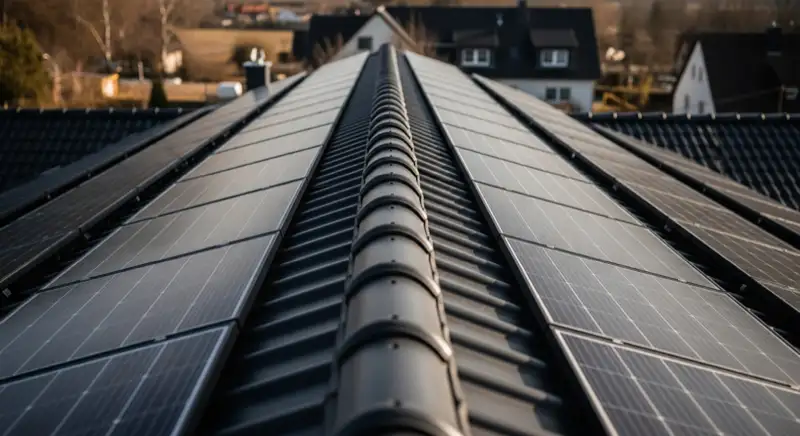 Großes Wohnhausdach mit Photovoltaikmodulen im ländlichen Umfeld bei Freiberg