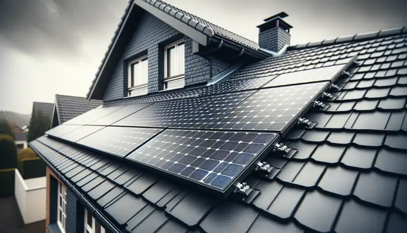 Nahaufnahme moderner Solarmodule auf einem Hausdach in Gelsenkirchen