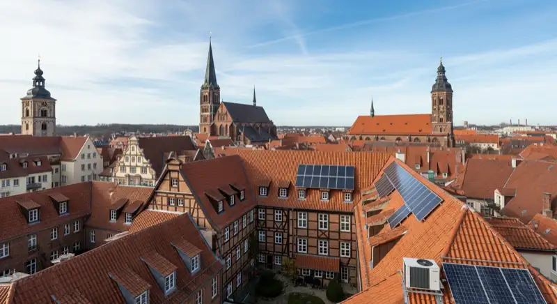 Photovoltaik in Halle Saale: Denkmalschutz Altstadt Halle Dachlandschaft