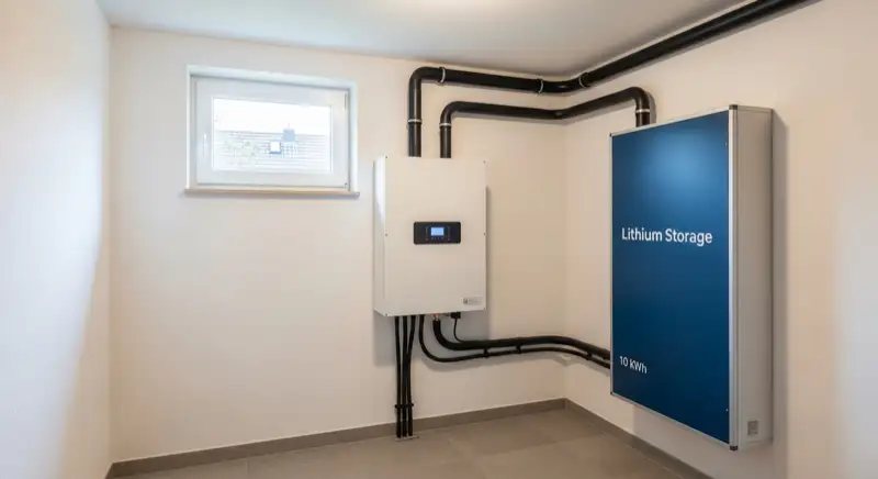 Lithium-Ionen-Batteriespeicher Installation in einem Hamelner Einfamilienhaus-Keller