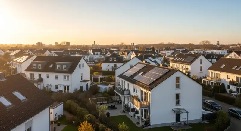 Wohngebiete in Hannover mit verschiedenen Bauformen, typische Einfamilienhäuser und Dachstrukturen aus der Luft