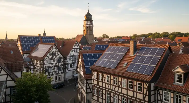 Hattinger Altstadt mit Fachwerkhäusern und modernen PV-Anlagen auf den Dächern
