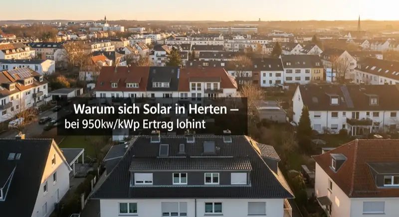 Aerial drone view of typical German residential neighborhood with mixed roof types, red and dark roof tiles, gardens visible, sunny day