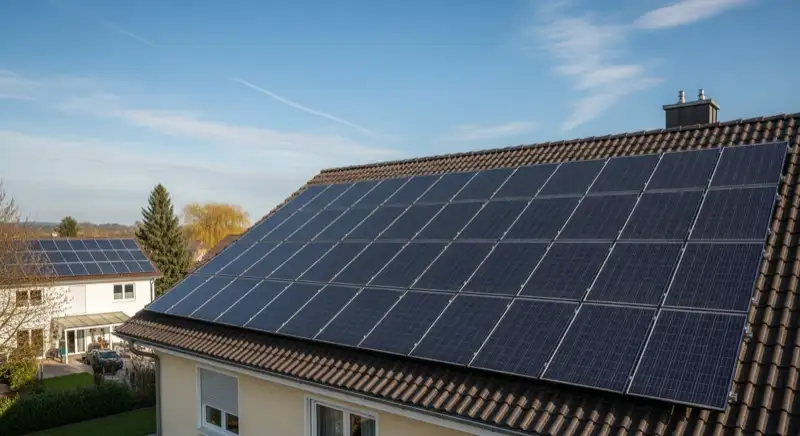 Satteldach eines Einfamilienhauses in Hof mit optimal verschalteter PV-Anlage