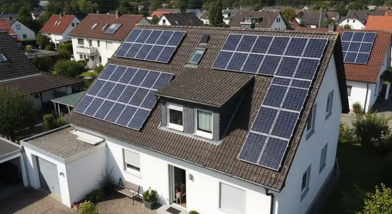 Geneigtes Einfamilienhausdach mit PV-Modulen in Hofheim am Taunus