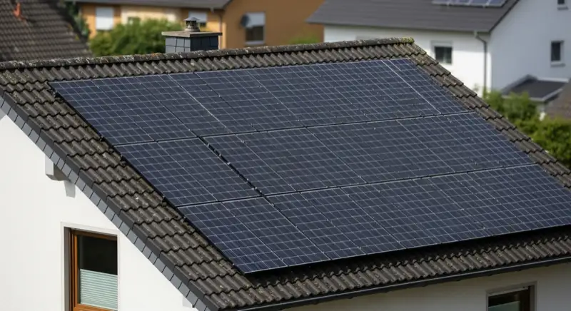 Geneigtes Einfamilienhausdach mit Photovoltaik-Modulen in Ilmenau