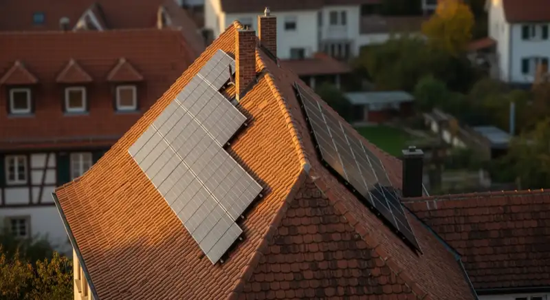 Ziegeldach eines Winzerhofs in Ober-Ingelheim mit montierter PV-Anlage