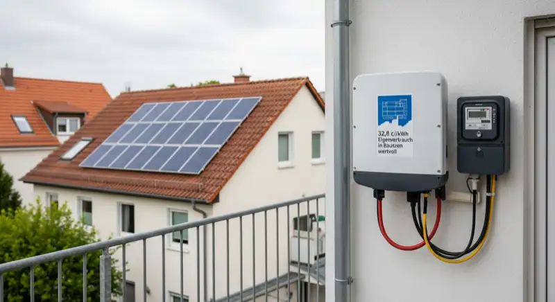 Modern German electrical meter cabinet (Zählerschrank) with smart meter and solar inverter connection, clean technical installation