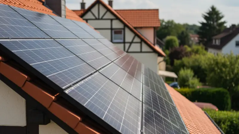 PV Module auf einem Bielefelder Satteldach mit Blick auf den Teutoburger Wald