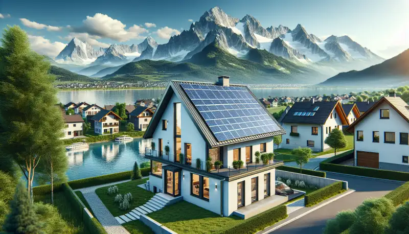 Einfamilienhaus mit PV Anlage in Bonn, Siebengebirge im Hintergrund