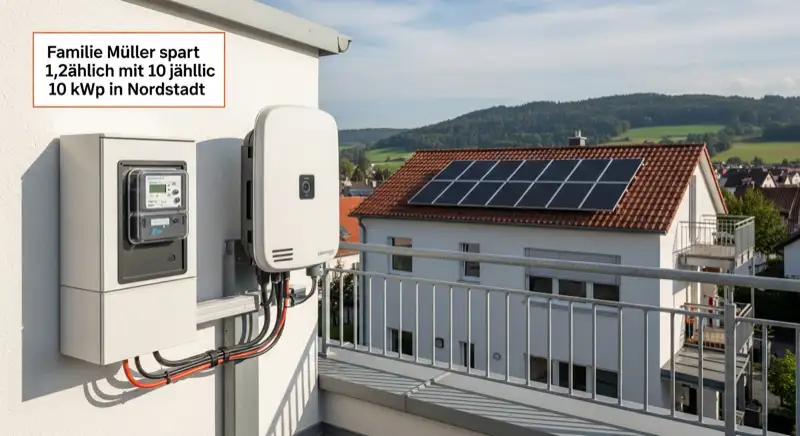 Modern German electrical meter cabinet (Zählerschrank) with smart meter and solar inverter connection, clean technical installation