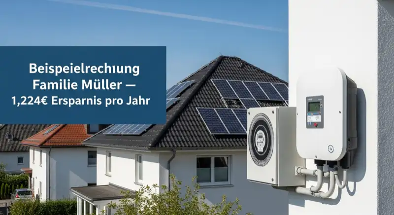 Modern German electrical meter cabinet (Zählerschrank) with smart meter and solar inverter connection, clean technical installation