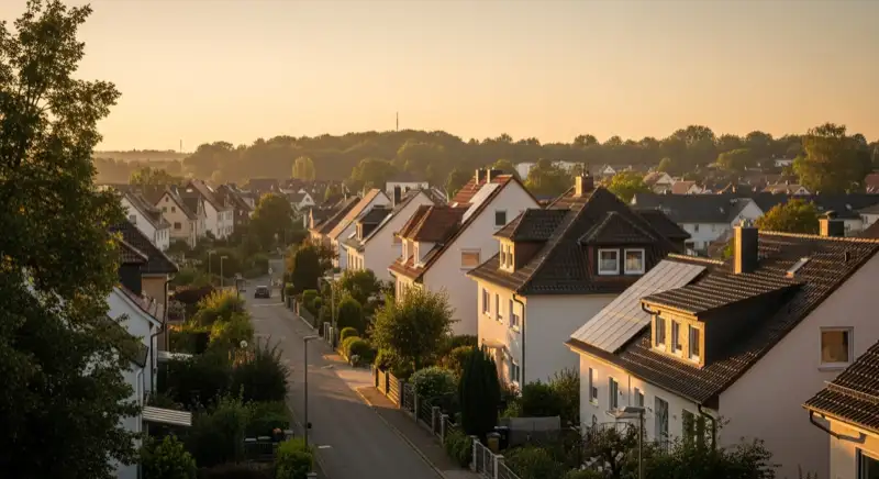 Coburger Wohnstraße mit Einfamilienhäusern und gut sichtbaren Dachflächen
