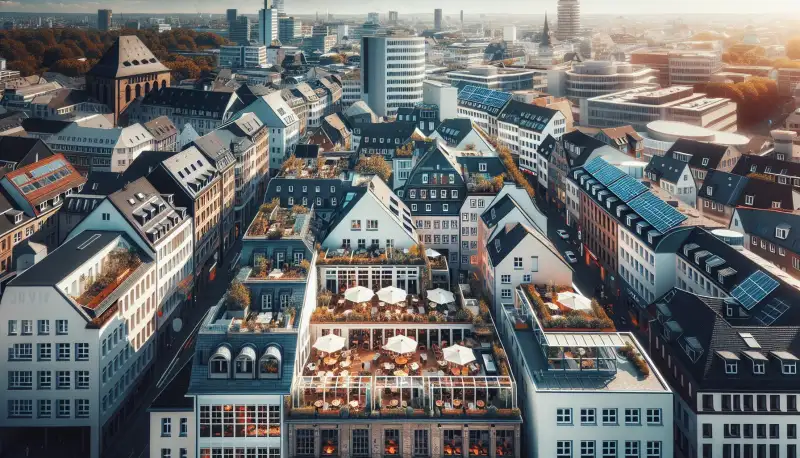 Düsseldorfer Altbauten und moderne Häuser mit PV-Potential