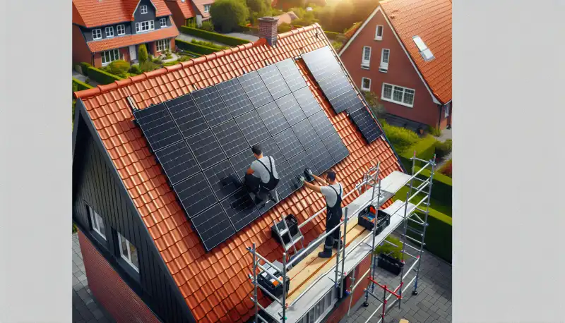 Nahaufnahme von Solarmodulen auf einem Duisburger Hausdach