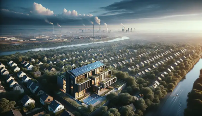 Einfamilienhaus mit PV Anlage in Duisburg, Ruhrgebiet Architektur mit grüner Umgebung