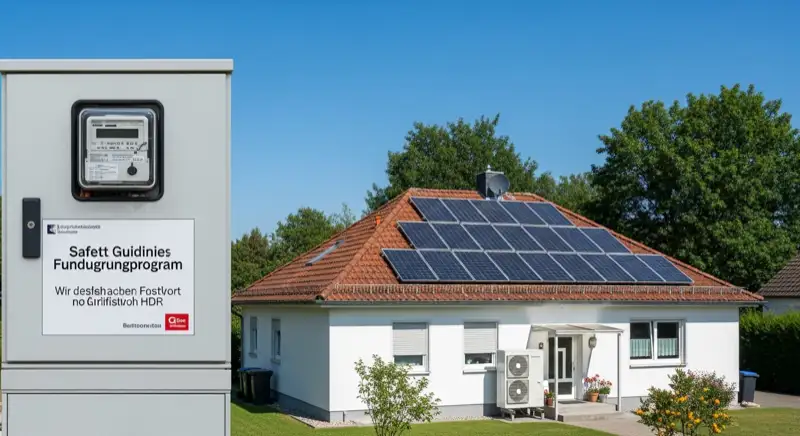 Modern German electrical meter cabinet (Zählerschrank) with smart meter and solar inverter connection, clean technical installation