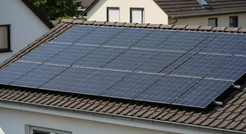 Installateur montiert Solarmodule auf Einfamilienhaus-Dach in Filderstadt bei sonnigem Wetter